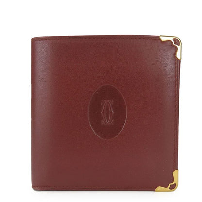 Cartier Bifold Wallet Mustline Calf Bordeaux Gold Hardware With Coin Purse For