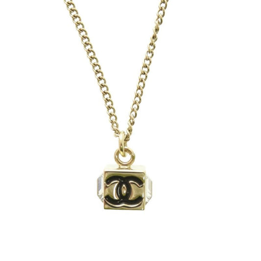 Chanel Coco Mark Cube CC Logo Abe819 Necklace Rhinestone GP Crystal B25 C Black