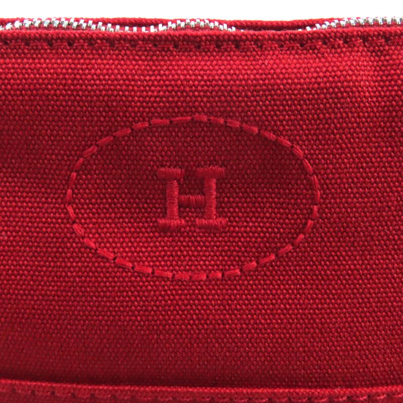 Hermes Bolide Pouch MM 100% Cotton Rouge H Logo Embroidery Leather ZIP Pouch