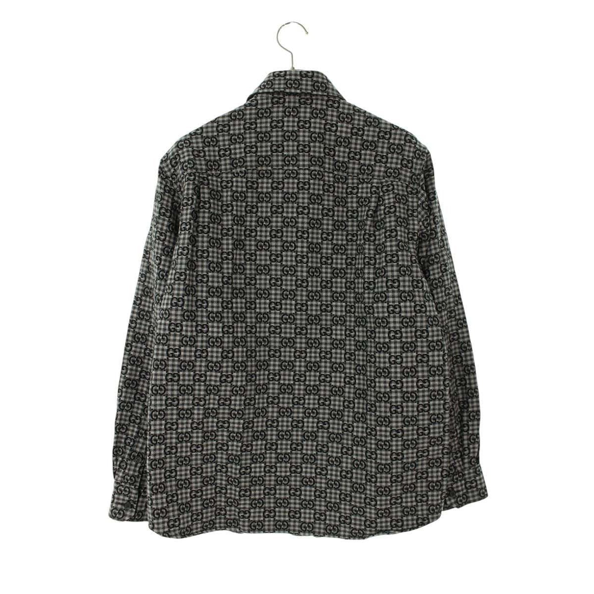 Gucci Zasiz GG Gingham Check Long Sleeve Shirt 44 Gray Black — view 2