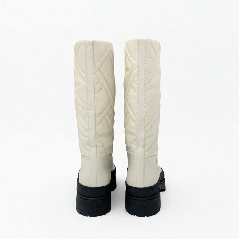 Hermes Fuji Boots Long Shoes Leather Ivory Exlibris Quilting