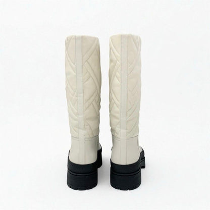 Hermes Fuji Boots Long Shoes Leather Ivory Exlibris Quilting
