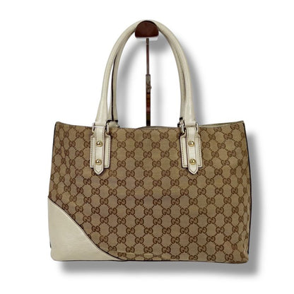 Gucci Hustler Bit Tote Bag GG Canvas Leather Brown White Horsebit Hardware