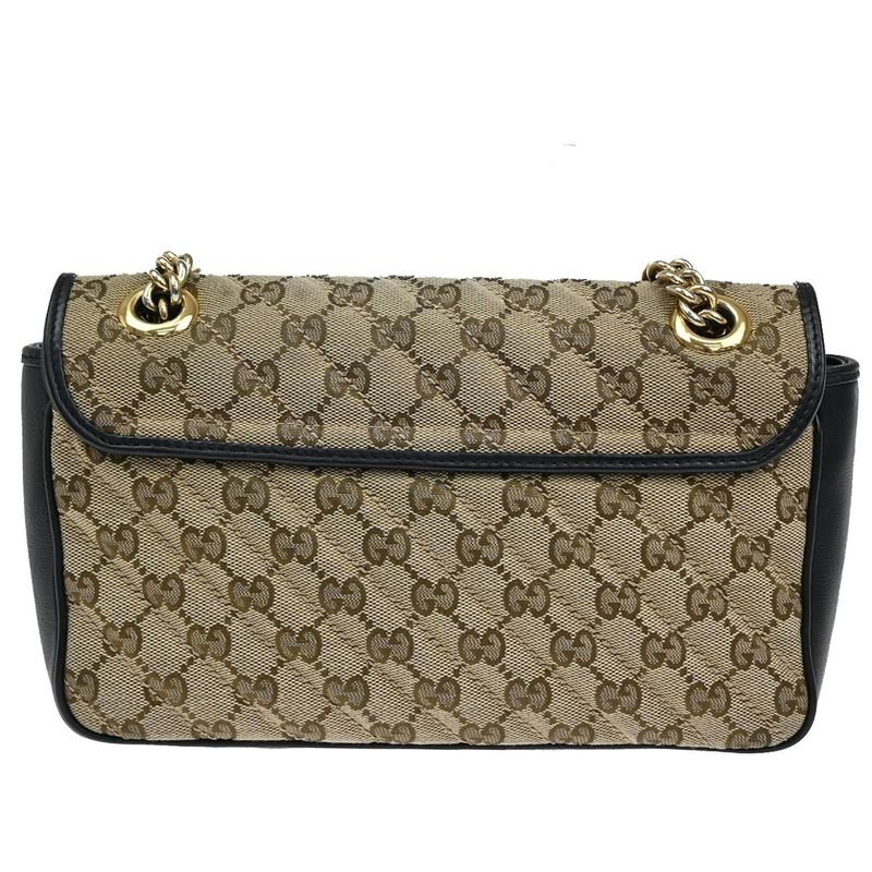 Gucci Marmont Chain Shoulder Bag Canvas Leather Beige Black 631ka861