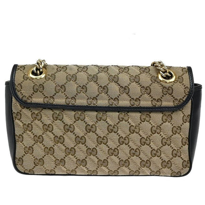 Gucci Marmont Chain Shoulder Bag Canvas Leather Beige Black 631ka861
