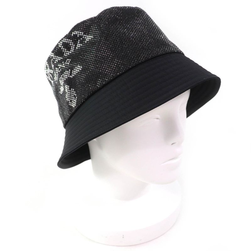 Prada 2021 2hc137 Logo Rhinestone Re-nylon Bucket Hat Black XL Made In Italy