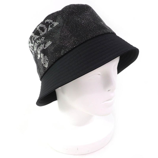 Prada 2021 2hc137 Logo Rhinestone Re-nylon Bucket Hat Black XL Made In Italy