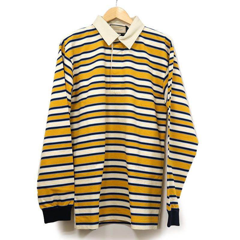 Gucci Long Sleeve Polo Shirt 758531 Size M Striped Yellow