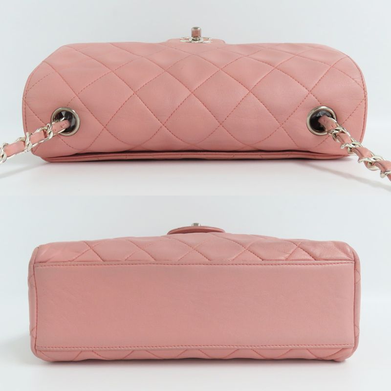 Chanel Matelasse Single Flap Chain Shoulder Bag Lambskin Pink Silver-ha