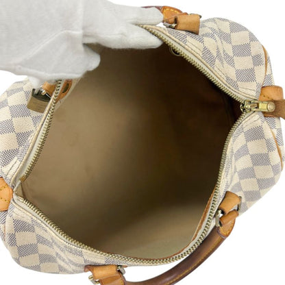 Louis Vuitton Damier Azure Speedy 30 Mini Boston Bag Handbag White Beige