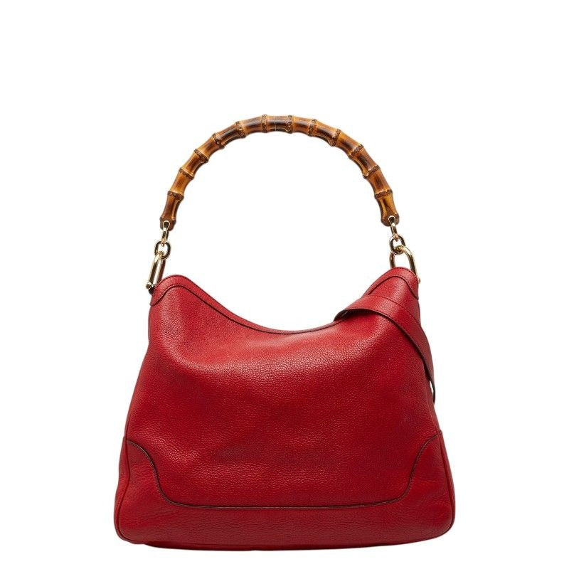 Gucci Bamboo 2-Way Shoulder Bag Red Leather
