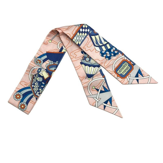 Hermes Scarf Twillie Light Pink×navy×multi Ribbon Scarf
