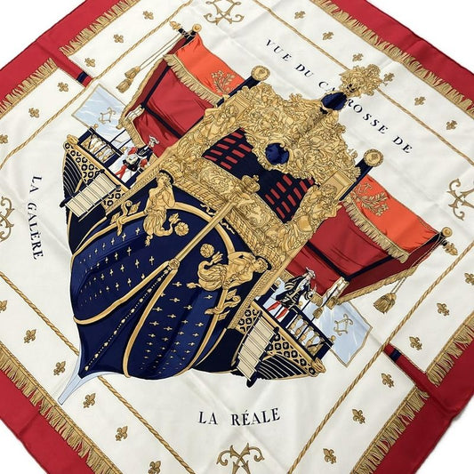 Hermes Scarf Carré 90 Red X Ivory X Multi VUE DU CA Rosse DE LA Galere LA Reale