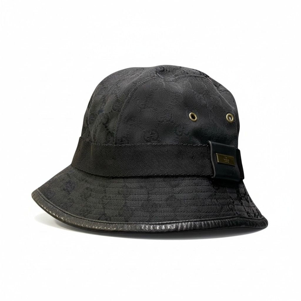 Gucci Gold Plate GG Canvas Bucket Hat M Black