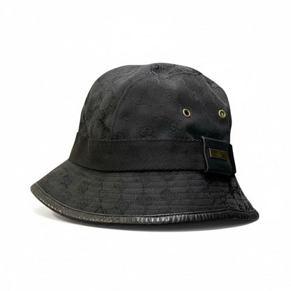 Gucci Gold Plate GG Canvas Bucket Hat M Black