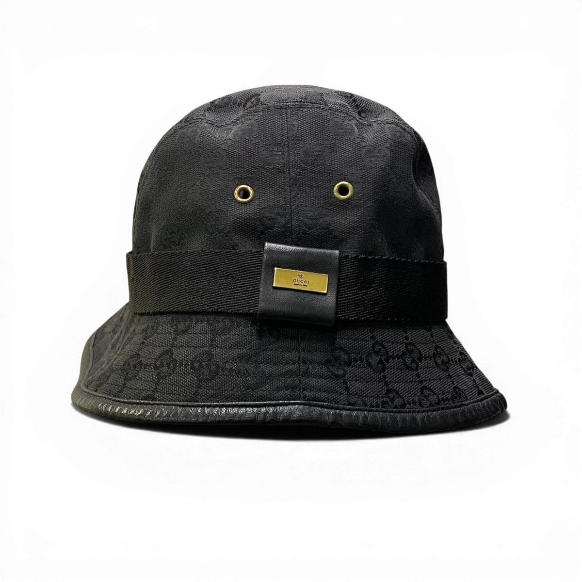 Gucci Gold Plate GG Canvas Bucket Hat M Black — view 3