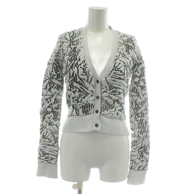 Balenciaga Cardigan Knit Nylon Long Sleeve All Over Pattern 36 S White Black XZ