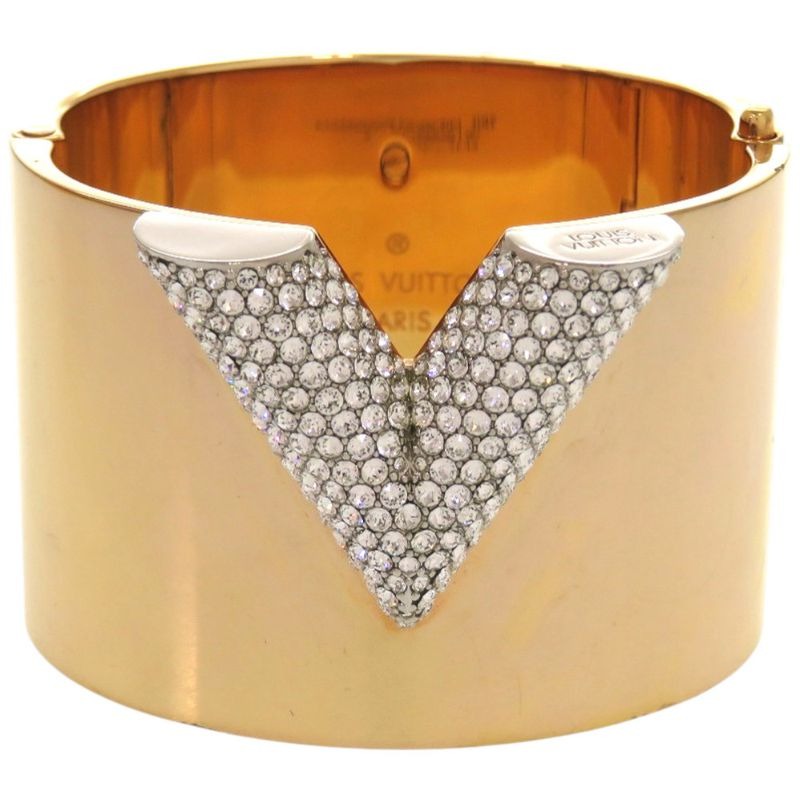 Louis Vuitton Escential V GP Rhinestone Gold Bangle 1002