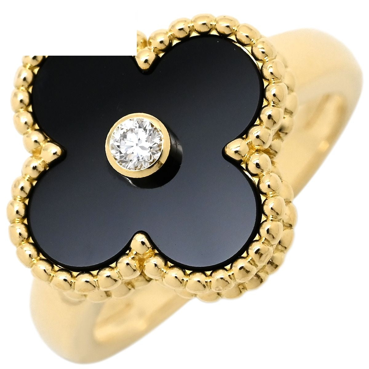 Van Cleef & Arpels Ring Vintage Alhambra Black Yellow Gold 51 Diamond Onyx