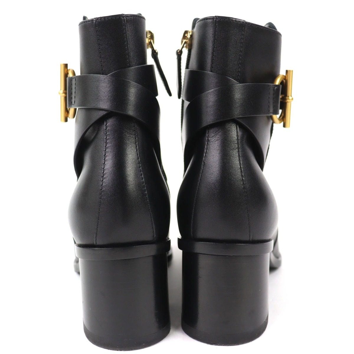 Hermes Jill 60 Glenan Buckle Side Zip Leather Heel Short Boots Black 36.5 — view 6