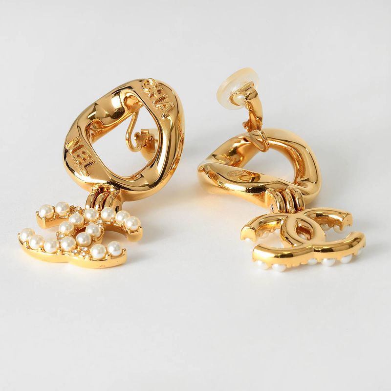 Chanel Earrings Faux Pearl Earrings Gold