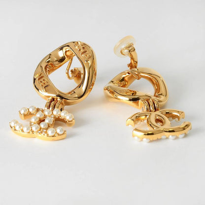 Chanel Earrings Faux Pearl Earrings Gold