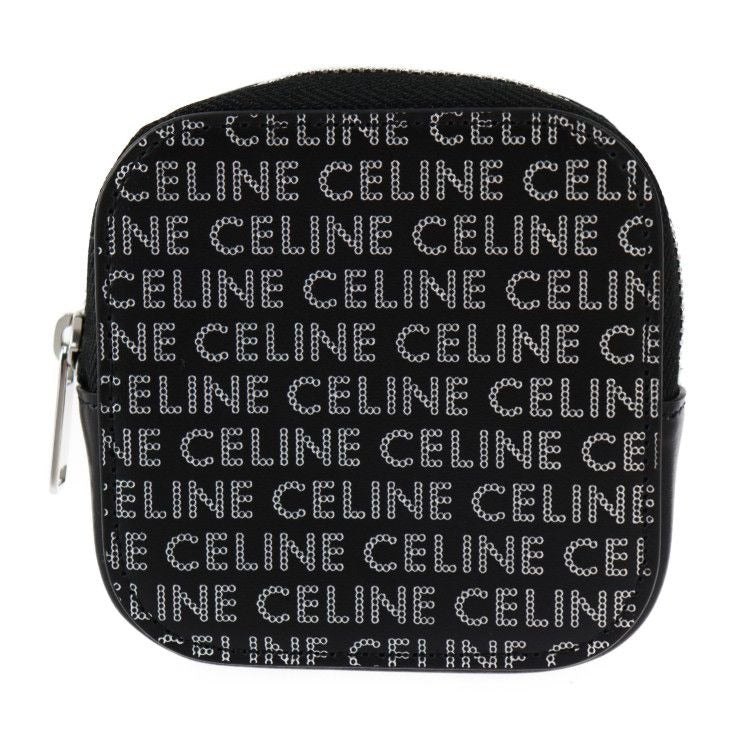 Celine Coin Case Leather Black Silver Round Zipper Multi Small Purse Logo