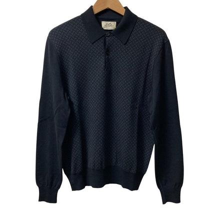 Hermes H Pattern Long Sleeve Knit Polo Shirt Size M Black