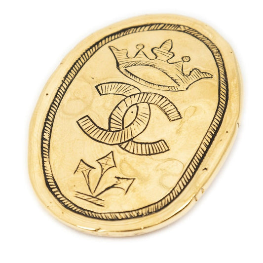 Chanel Cc Oval Crown Motif Brooch Gold Plated