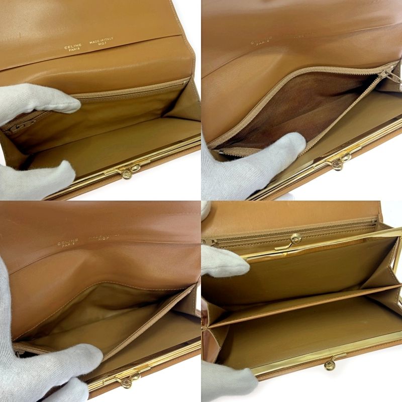 Celine PVC Leather Macadam Clasp Long Wallet Women Beige 366967 Long Wallet