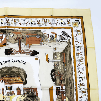 Grade Hermes Carre 90 RE TOUR A LA Terre Homeward Bound Yellow 100% Silk Scarf