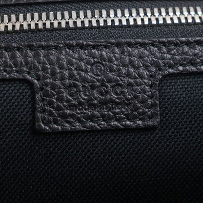 Gucci 816755 Web Stripe Leather Flap Business Case Clutch Bag Black Storage