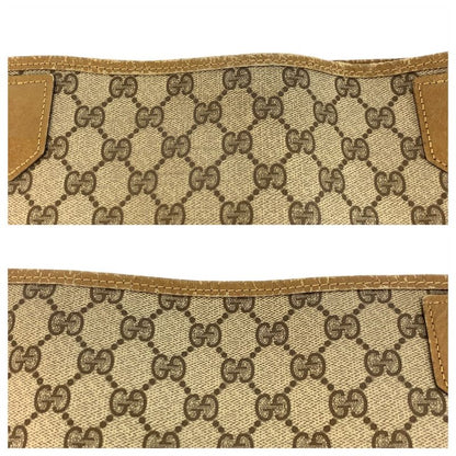 Gucci Vintage Sherry Line Beige GG Supreme Canvas/leather Tote Bag Shoulder Bag