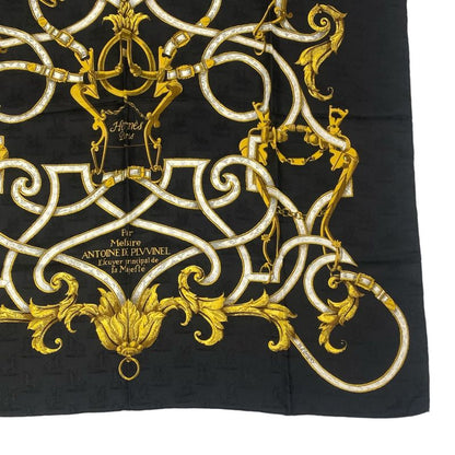 Hermes Carre 90 Scarf Silk L'instrvction DVRO Crested Black And Gold