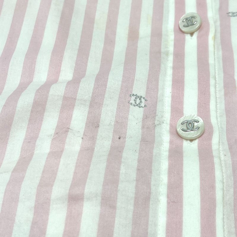 Chanel Short Sleeve Shirt Coco Beach Stripe P76220 Cotton Pink