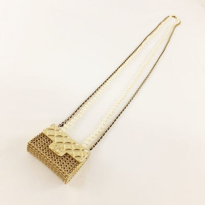 Chanel Necklace Mini Matelasse Bag Motif Coco Mark Fake Pearl Gold