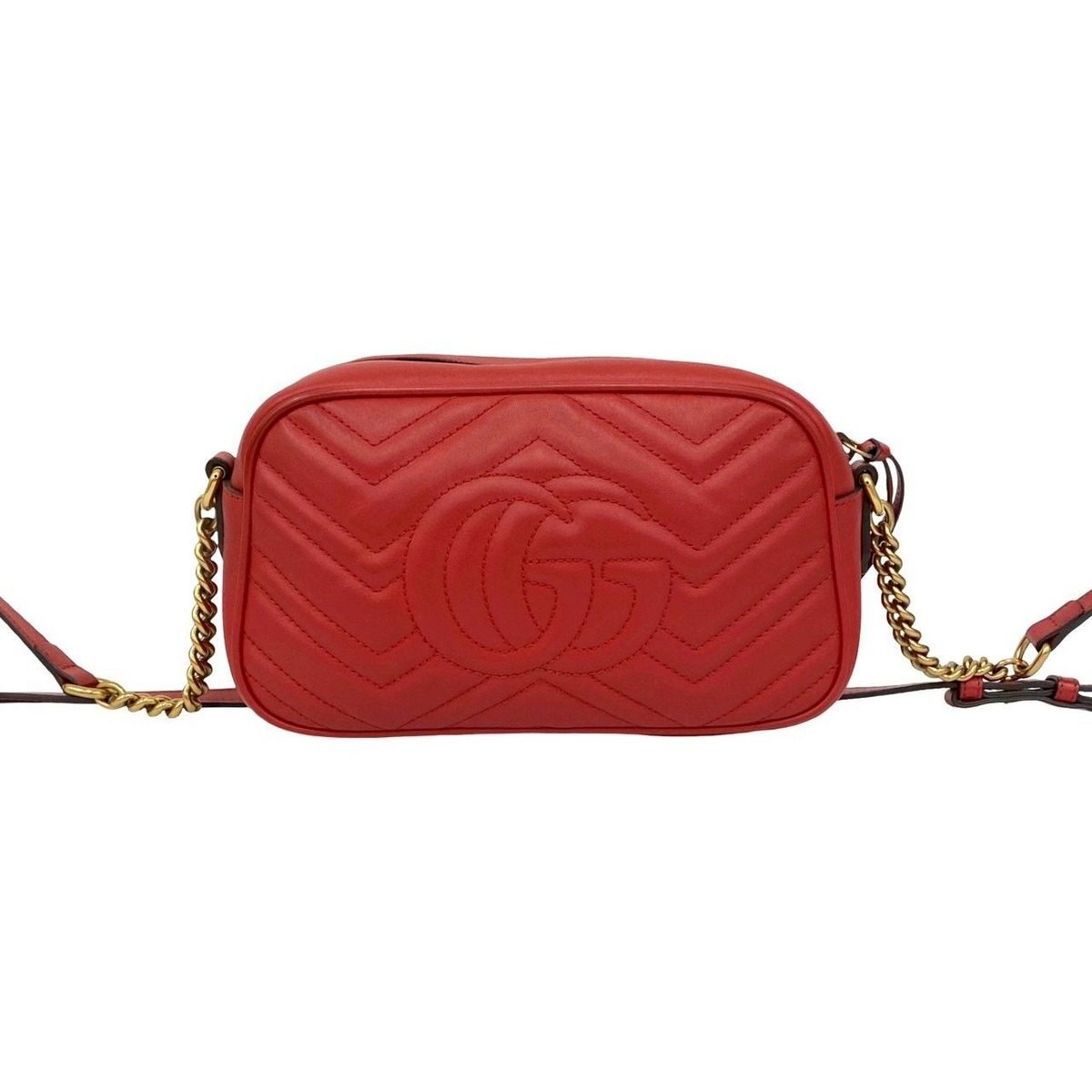 Gucci GG Marmont Quilted Leather Mini Chain Shoulder Bag Pochette Crossbody Red — view 3