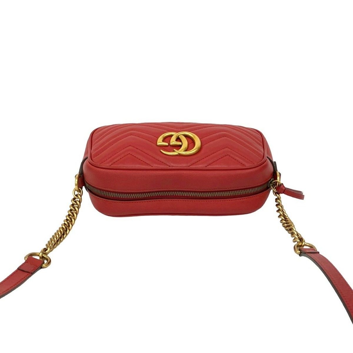 Gucci GG Marmont Quilted Leather Mini Chain Shoulder Bag Pochette Crossbody Red — view 4