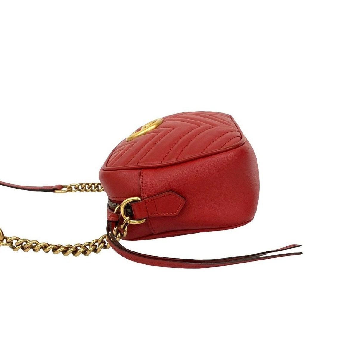 Gucci GG Marmont Quilted Leather Mini Chain Shoulder Bag Pochette Crossbody Red — view 5