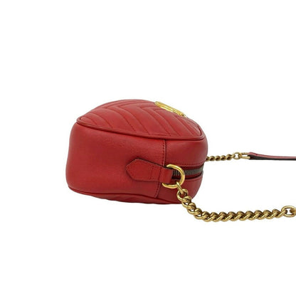 Gucci GG Marmont Quilted Leather Mini Chain Shoulder Bag Pochette Crossbody Red — view 6