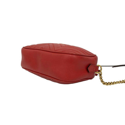 Gucci GG Marmont Quilted Leather Mini Chain Shoulder Bag Pochette Crossbody Red — view 8