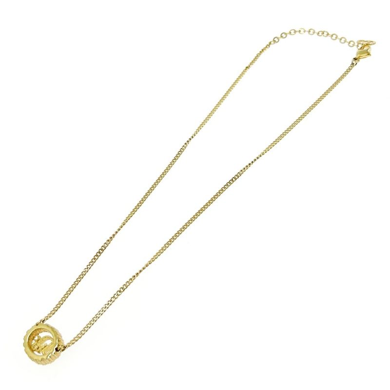 Christian Dior GP Rhinestone Dior Logo Oval Necklace Women's Gold 424315
