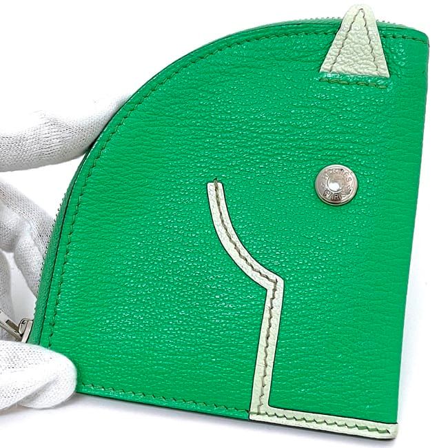 Hermes Coin Case Green Mint Excellent Condition Coin Purse Leather Chevre