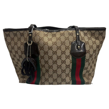 Gucci Sherry Line Beige Gold GG Canvas Leather Tote