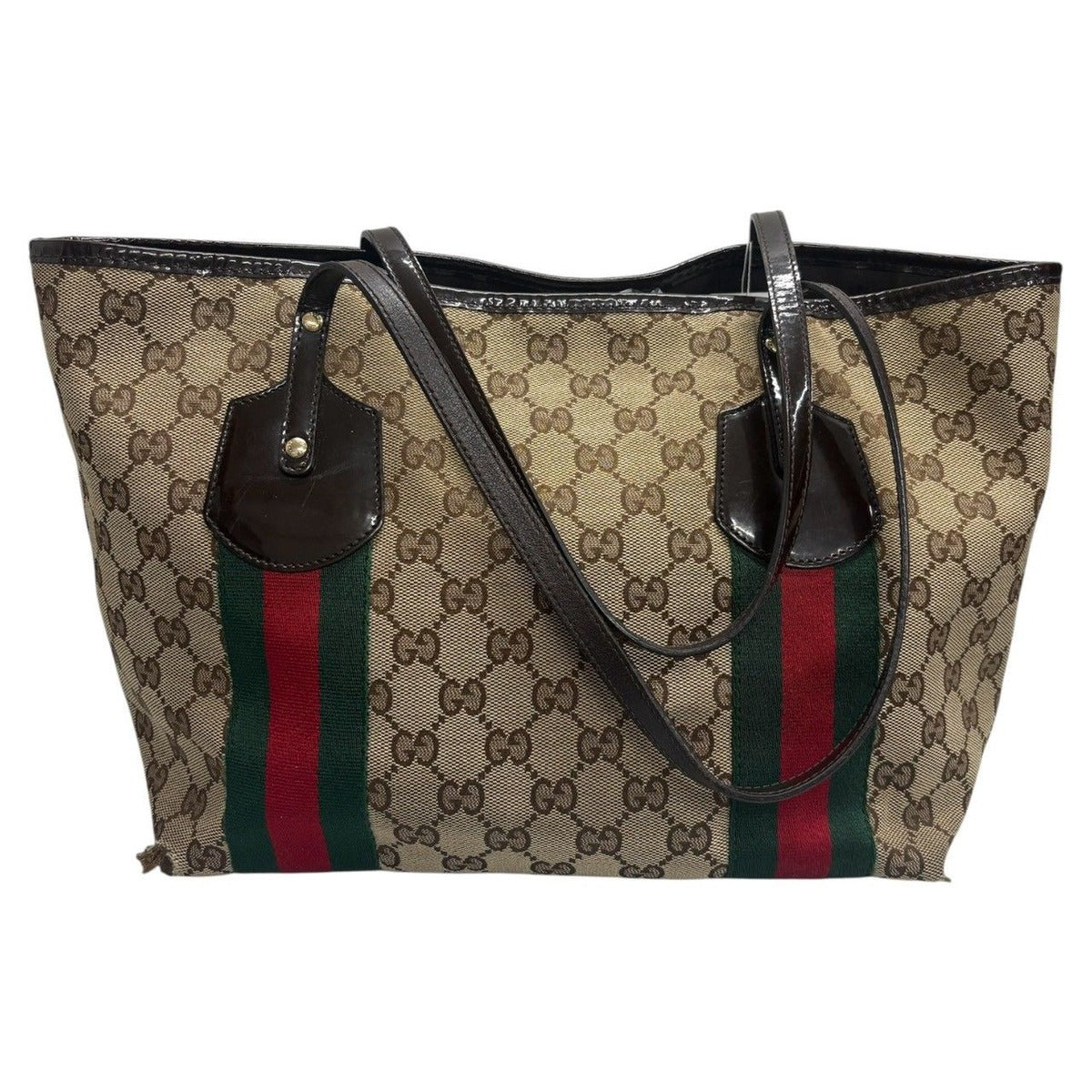 Gucci Sherry Line Beige Gold GG Canvas Leather Tote — view 2