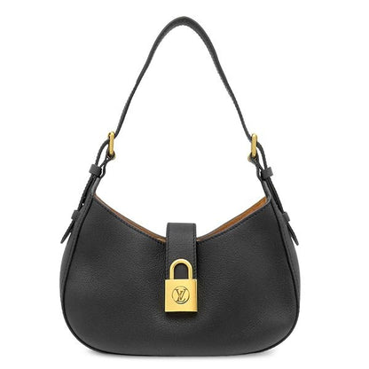 Louis Vuitton Shoulder Bag Lowkey Grain Calf Leather Black Gold Padlock Motif