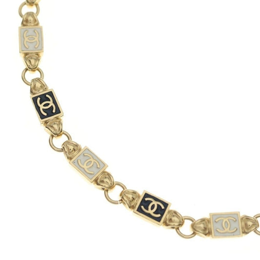 Chanel CC Logo Block Necklace Choker Gold Black White