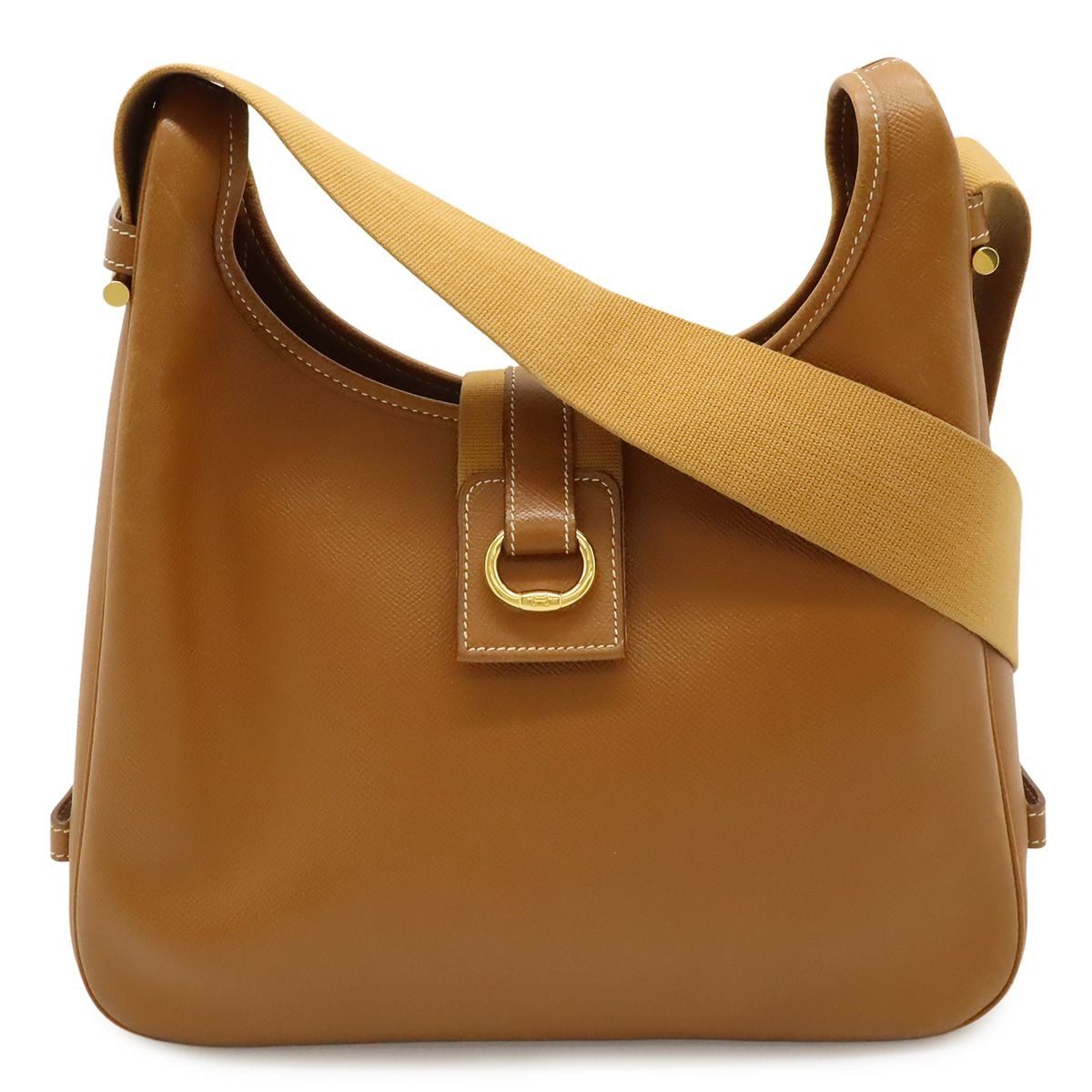 Hermes Saco Shoulder Bag 2-Way Courchevel Leather Natural Brown Gold