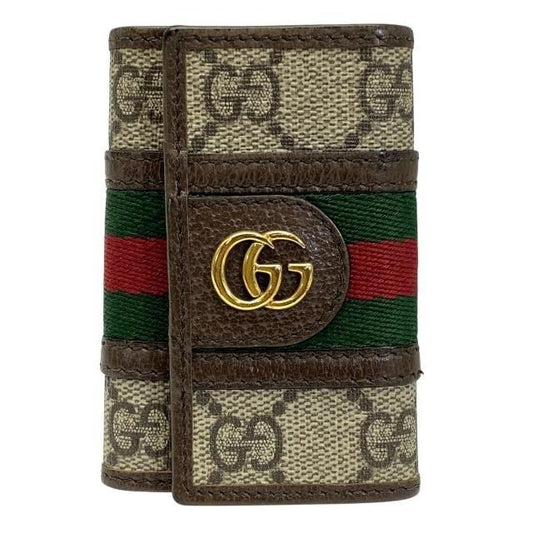 Gucci GG Supreme 6-Stack Key Case Hook Canvas Leather Brown