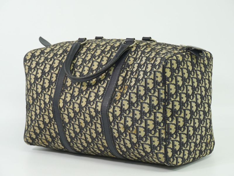 Authentic Christian DIOR Trotter Boston Bag Handbag Travel Bag Canvas Navy